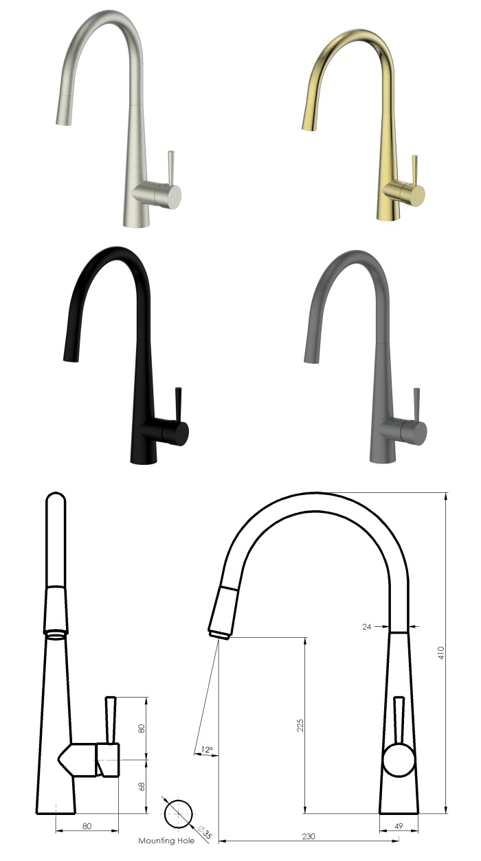 Benton's Finer Bathrooms Greens Galiano Pull Down Sink Mixer